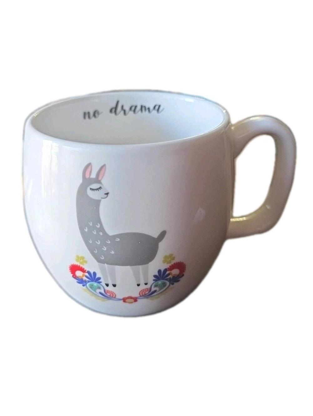 Opalhouse White Stoneware No Drama Llama Floral Large Coffee Mug Cup 17 Oz. 3.5"